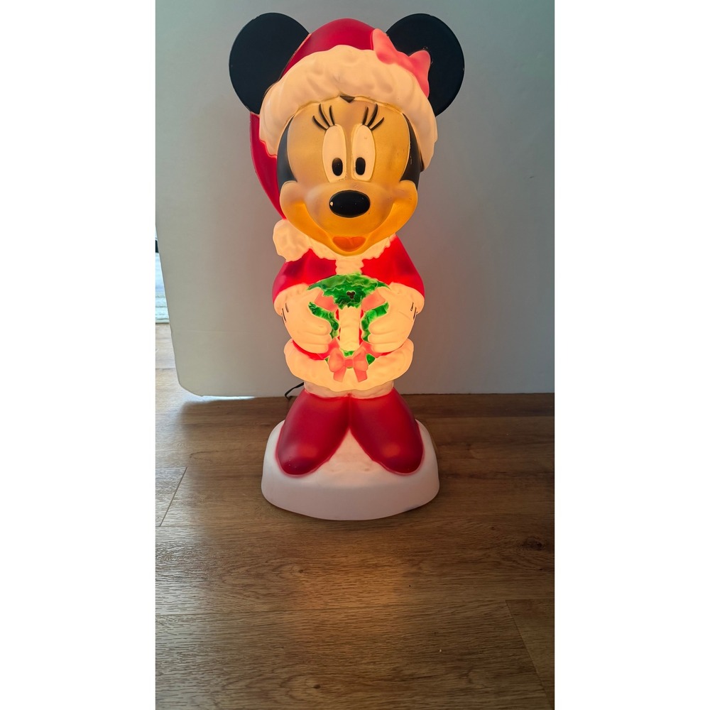 Disney Gemmy Minnie Mouse Christmas Blow Mold Light Up Holiday Decor Santa Suit